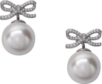 Self Portrait Crystal Strik Parel Oorstekers - Dames - Oorbellen - Grijs - ONE Size - Accessoires