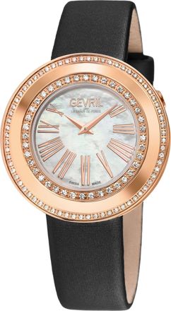 Gevril Group Gandria Swiss Diamond, 316L SS/IPRG Case, White MOP Dial, Genuine Italian Made Leather Strap Swiss Quartz Watch