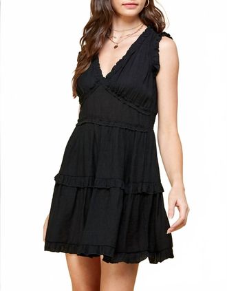 Pinch Design Sleeveless V Neck Ruffle Detail Dress In Black