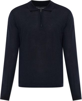 Emporio Armani Wollen coltrui met geborduurd logo - Heren - V-hals truien - Blauw - M - Wol - Truien & Vesten