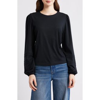 Paige Cyrano Pintuck Jersey Top in Black at Nordstrom, Size Xx-Small
