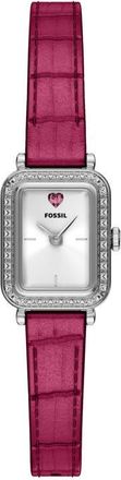Fossil Mini Raquel Heart Tank Leather Strap Watch, 18mm x 29mm in White/Pink at Nordstrom