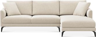 Castlery Lena Chaise Sectional Sofa Right Facing Customized, Cream Performance Linen Weave, Matte Black Legs, Spill Resistant, Removable Covers for Sofas