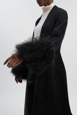 Karen Millen Womens Tall Viscose Blend Compact Knit Shealing Cuff Belted Coatigan - Black - Size Medium