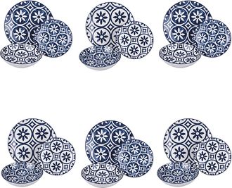 Villa D'Este Home Tivoli Juego de platos de cerámica de 18 piezas, 6 servicios de mesa en 2 decoraciones diferentes, Paxos