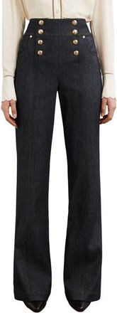 Reiss Skylar Sailor High Waist Bootcut Jeans in Dark Blue at Nordstrom, Size 12 Us