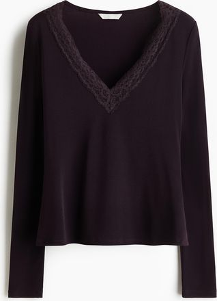 H&M Shirt mit Spitzenbesatz - Purple