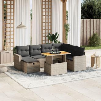 vidaXL Vidaxl - Set De Sof&aacute;s De Jard&iacute;n 8 Pzas Y Cojines Rat&aacute;n Sint&eacute;tico Gris