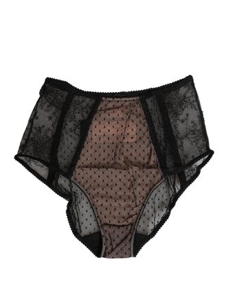Dolce & Gabbana Womens Black Sheer Polka Dot Lace High Waist Brief Underwear Nylon Viscose Clothing