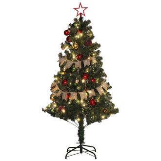 HOMCOM 5ft Artificial Christmas Tree With LED Lights And Red Decorations | TJ Hughes