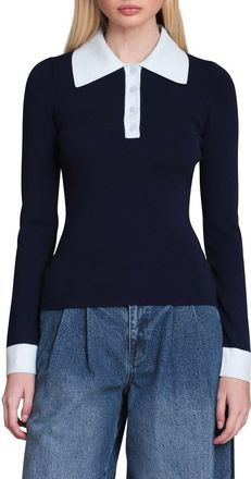 Avec Les Filles Long Sleeve Polo in Navy Colorblock at Nordstrom, Size X-Small
