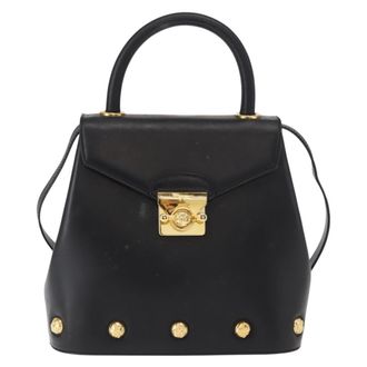 Ferragamo Vintage Handbag Leather Black Leather Handbag (Pre-Owned)