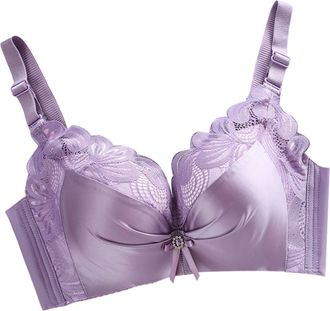 Generic Wireless Bras Wireless Side Bra Sleep Bras Trendy Women Everyday Bra for Silicone Breast Inserts Cupless Bra (Purple, H)