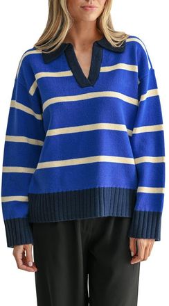 All in Favor Striped Polo Sweater in Butter Blue Navy at Nordstrom, Size X-Large
