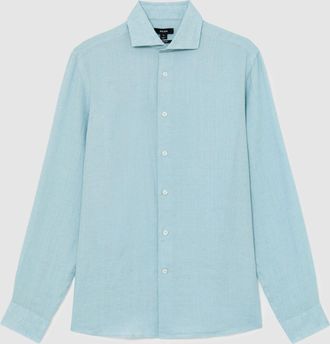 Reiss Ultra Marine Green Linen Cutaway-collar Regular-fit Shirt, Xxl