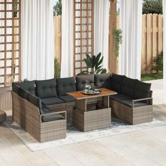 vidaXL Vidaxl - Conjunto De Sof&aacute; De Jard&iacute;n 10 Pcs Gris, Marr&oacute;n 100 X 55 X 73 Cm