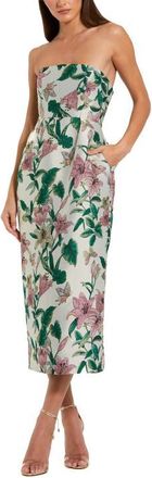 Mac Duggal Petite Floral Brocade Strapless Fitted Midi Dress in Lily at Nordstrom, Size 10P