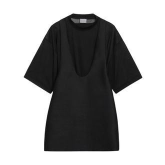 Balenciaga Kleedjes, Dames, Zwart, XS, Wol, Hybrid Jurk met Transparante T-shirt