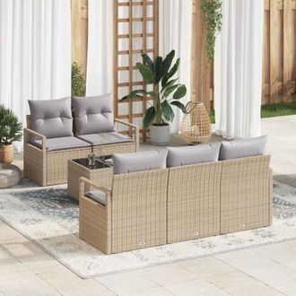 vidaXL Vidaxl - Conjunto De Sof&aacute; De Jard&iacute;n 6 Pcs Beige, Gris 55 X 55 X 37 Cm