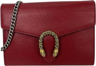 Gucci Pre-owned Dionysus Mini Bag Chain Wallet Hibiscus Red Crossbody Bag Clutch - Dames - Vintage Schoudertas - Rood - ONE Size - Leer - Vintage