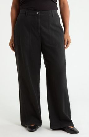 Eileen Fisher High Waist Wide Leg Full Length Organic Cotton Pants in Black at Nordstrom, Size 2X