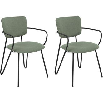Beliani Beliani - Set of 2 Modern Dining Chairs Fabric Structural Upholstered Seat Armless Curved Back Black Legs Dark Green Elko