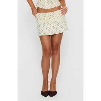 Princess Polly Amia Lace Trim Miniskirt in Cream Polka Dot at Nordstrom, Size 12
