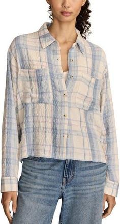 Lucky Brand Plaid Crop Button-Up Shirt in Blue Plaid at Nordstrom Rack, Size Xx-Large