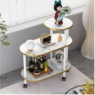 Trade Shop Trade Shop - Scaffale Multistrates En Legno 3 Lives Tavolino En Marmo Con Derechos Para La Habitaci&oacute;n - Blanco