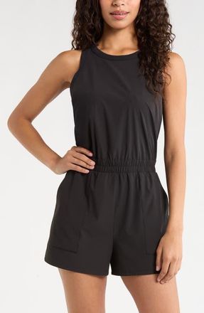 Zella Atlas Short Romper in Black at Nordstrom, Size X-Large
