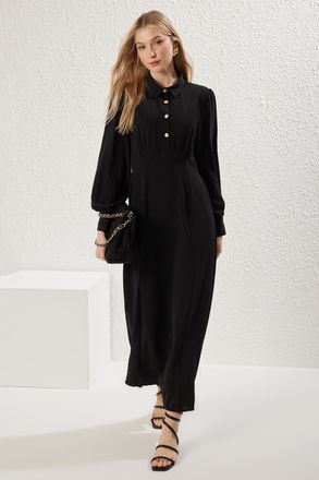 Trendyol Modest Dames Zwart Effen Maxi Lang Casual Skater Modest Jurken