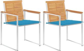 vidaXL Vidaxl - Sillas De Jard&iacute;n Con Cojines 2 Uds Madera Maciza Teca Y Acero