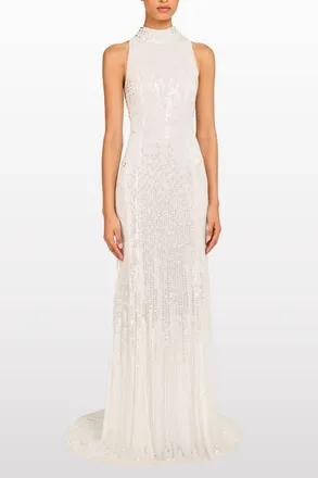 Jenny Packham Benue Sequin-Embellished Maxi Dress in Vanilla at Nordstrom, Size 12 Uk