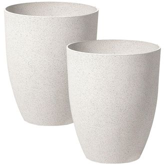 Beliani Conjunto De 2 Macetas De Mezcla De Piedra Blanco Crema 35 Cm Poliresina Croton