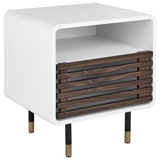 Beliani Beliani - Mesa De Noche Blanco Negro Madera Oscura 45 X 40 Cm Estantes Puerta R&uacute;stico Rifle