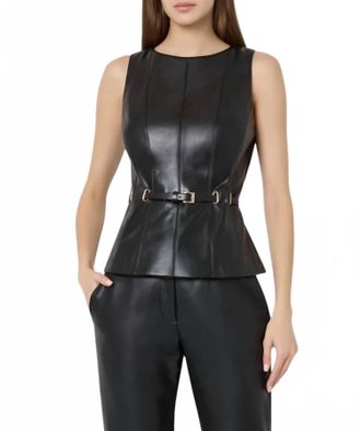 Milly Gwen Faux Leather Top In Black