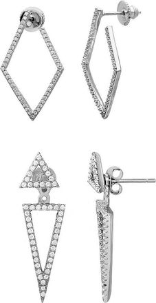 Adornia Set of 2 Cubic Zirconia Hoop & Front/Back Earrings in Silver at Nordstrom Rack