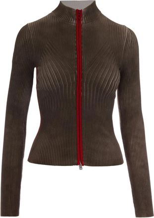 Diesel M-Sarda Ribbed-knit Zip-up Cardigan - female - Diesel - Cardigans - Brown - M - Knitwear
