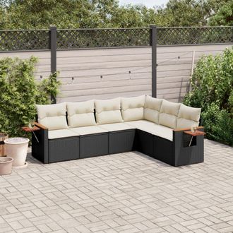vidaXL Vidaxl - Set De Sof&aacute;s De Jard&iacute;n 6 Piezas Y Cojines Rat&aacute;n Sint&eacute;tico Negro
