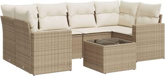vidaXL Vidaxl - Set Sof&aacute;s De Jard&iacute;n 7 Piezas Y Cojines Rat&aacute;n Sint&eacute;tico Beige