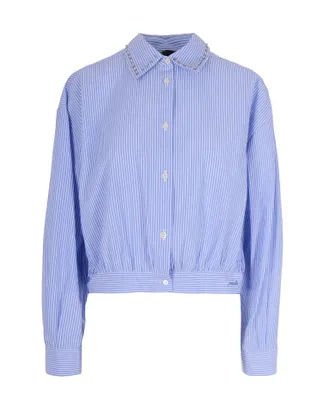 Pinko Cropped Lightweight Cotton Shirt with Vertical Stripes