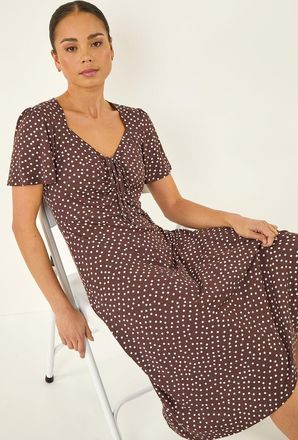 Roman Spot Drawstring Midi Dress
