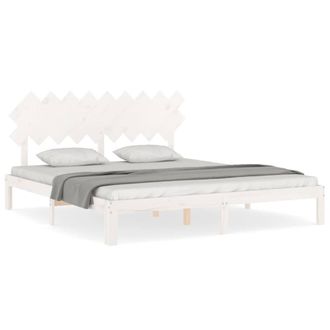 Berkfield Home Bed Frame with Headboard White Super King Size Solid Wood