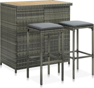 vidaXL Set De Mesa Y Sillas De Bar Jard&iacute;n 3 Pzas Rat&aacute;n Sint&eacute;tico Gris Vidaxl