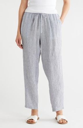 Eileen Fisher Stripe Organic Linen Tapered Ankle Pants in Ink at Nordstrom Rack, Size X-Large