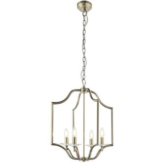 Loops Hanging Ceiling Pendant Light Antique Brass & Crystal 4 Bulb Classic Feature in Metallics