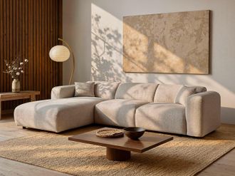 Vente-Unique Grande divano in Tessuto chin&eacute; Beige - Angolo a sinistra - POGNI di Maison C&eacute;phy
