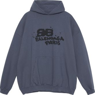 Balenciaga Hand-Drawn BB Icon Hoodie Large Fit Blue 620973TNVQ14183
