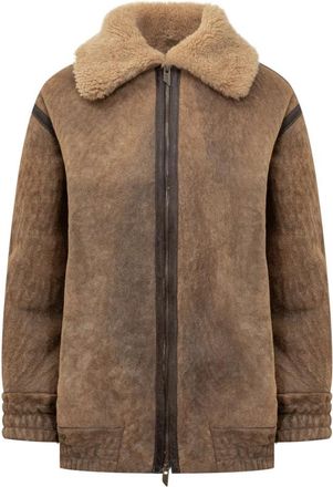 Salvatore Santoro W25Santd 49028D Shearling Jas - Dames - Leren en Su&egrave;de Jassen - Bruin - S - Leer - Jassen