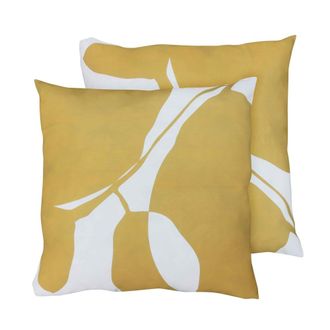 Oviala Juego de 2 cojines cuadrados de poli&eacute;ster 45x45x8 cm blanco y ocre